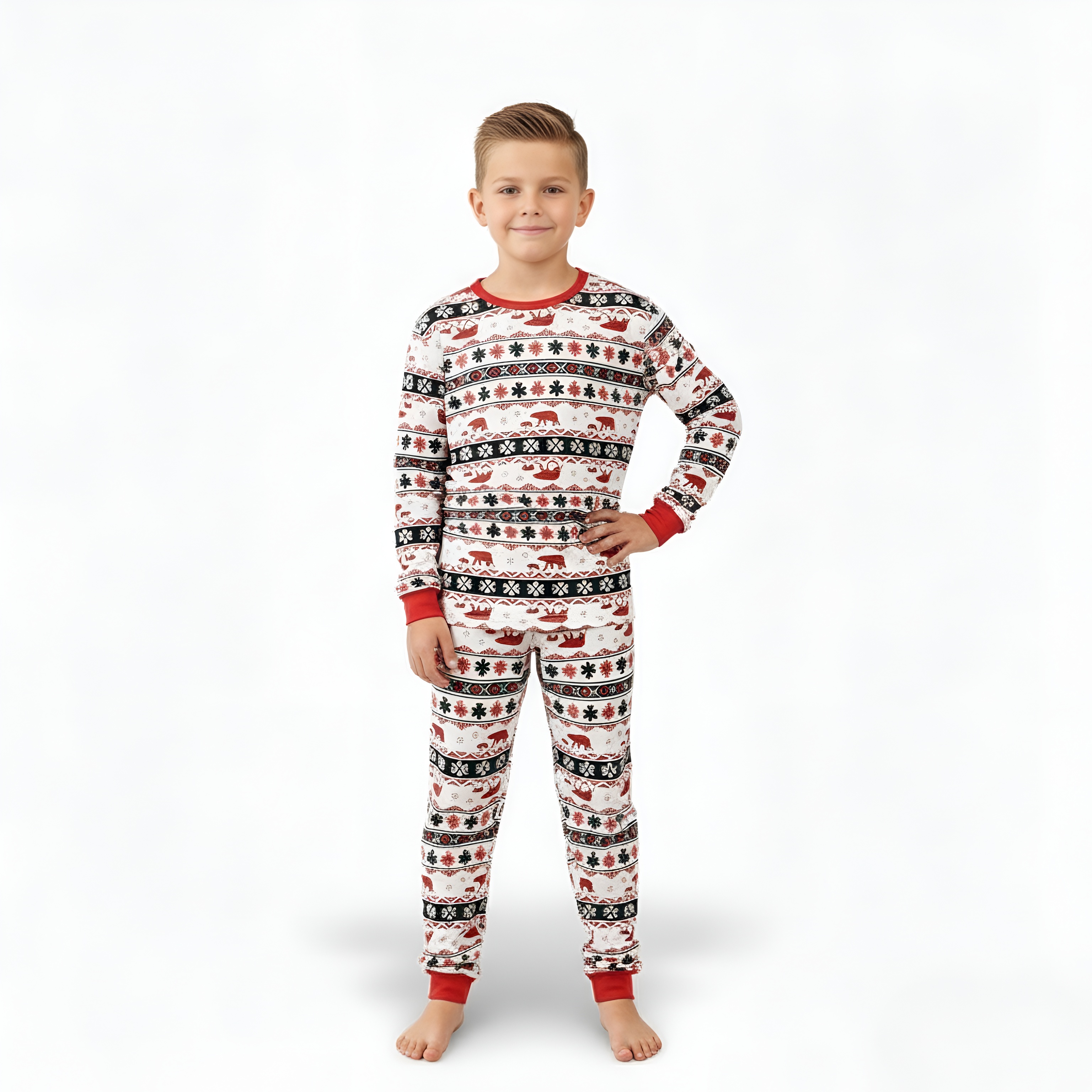 Tree Design Matching Family Christmas PajamasFestive Snowflake and Holiday Print Christmas Pajama Set - Image 4